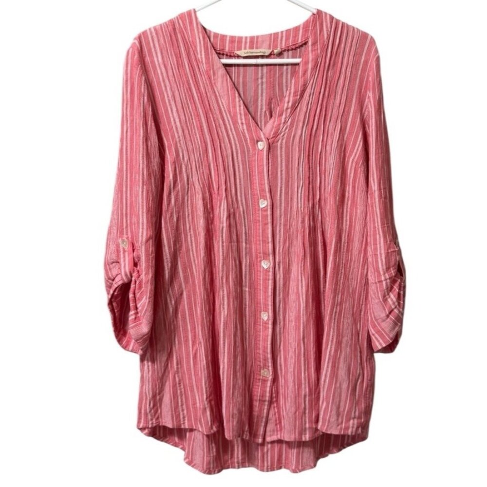 Soft Surroundings Women Size Large Button Down Tunic Top V Neck Rayon Flowing